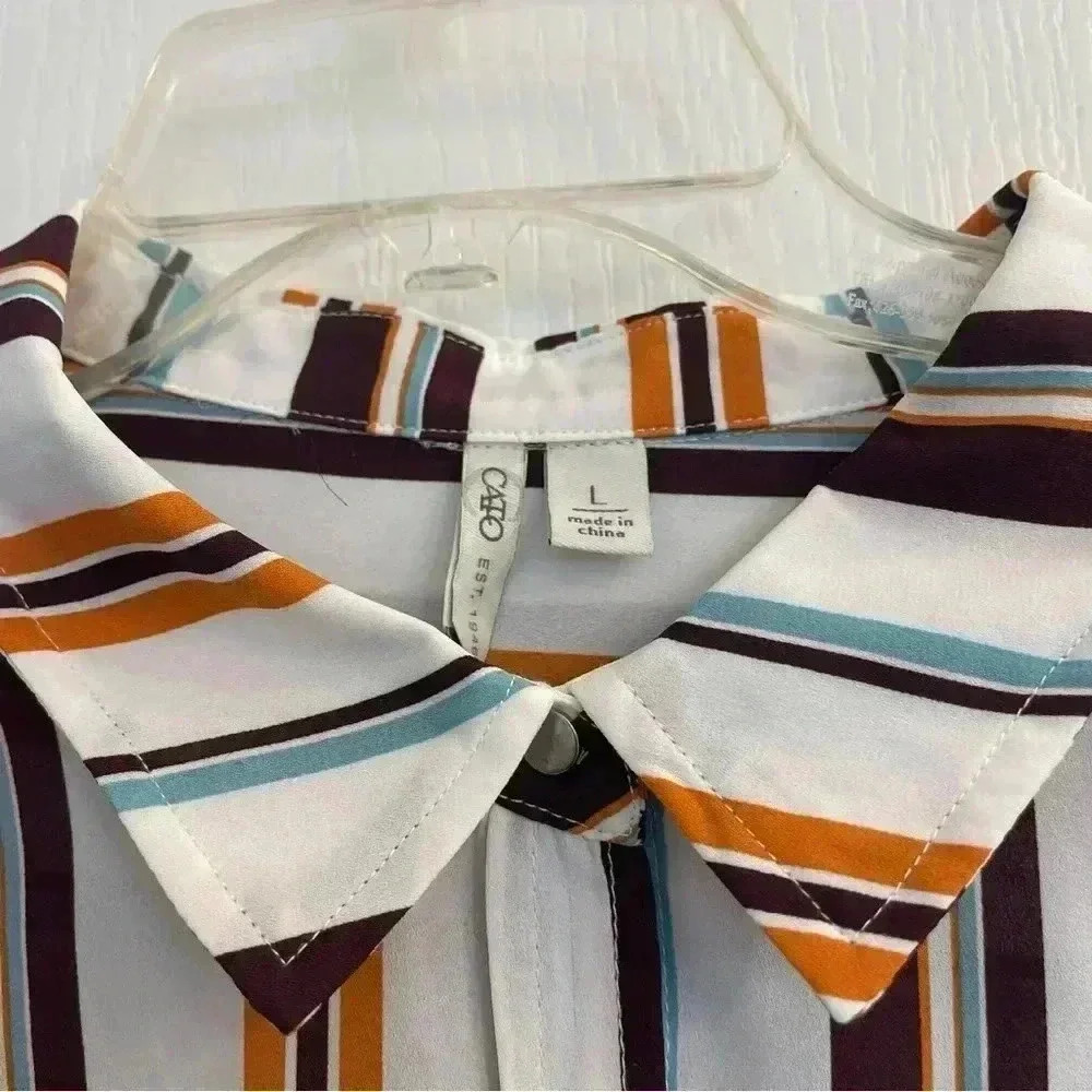 Striped Hi-Low Button Down Blouse by Cato - Picture 6 of 10